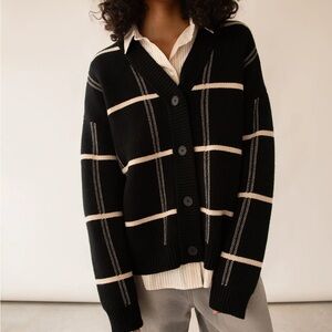 Oversized Grid Button Front Cardigan - OAK + FORT - Size XS